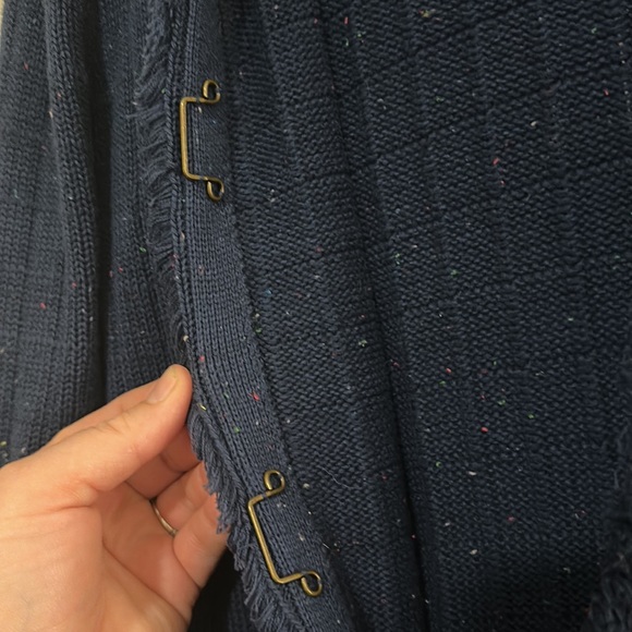 CAbi Duchess Longline Cardigan Sweater Blue Multicolor Flecks Frayed Edge Medium - Picture 6 of 7